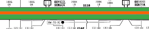 Green wire with orange stripe.